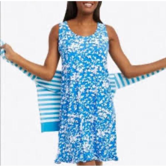 Draper James Women’s Blue Sleeveless Floral Ruffle Dress size L XL - Picture 1 of 8